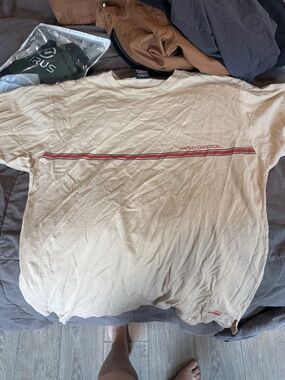 Harley-Davidson Beige Short Sleeve Tee with Red Chest Stripe